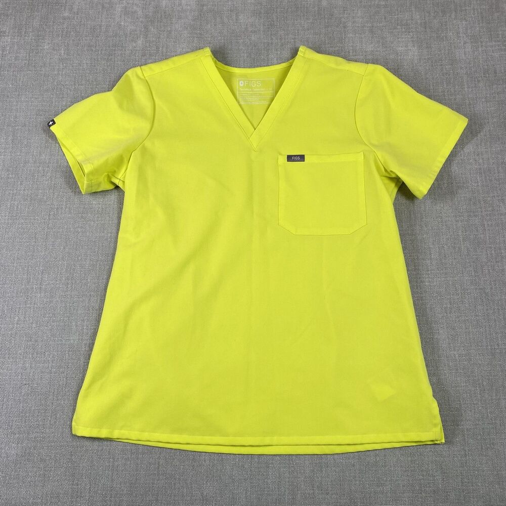 FIGS Technical Collection Scrub Top Catarina Womens Medium Yellow V Neck Medical
